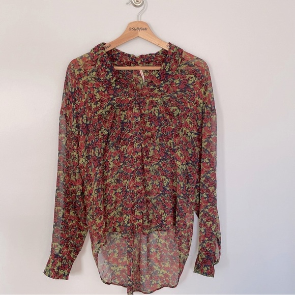 Free People Sheer Floral Print Buttondown Top- Size Medium - Picture 10 of 10